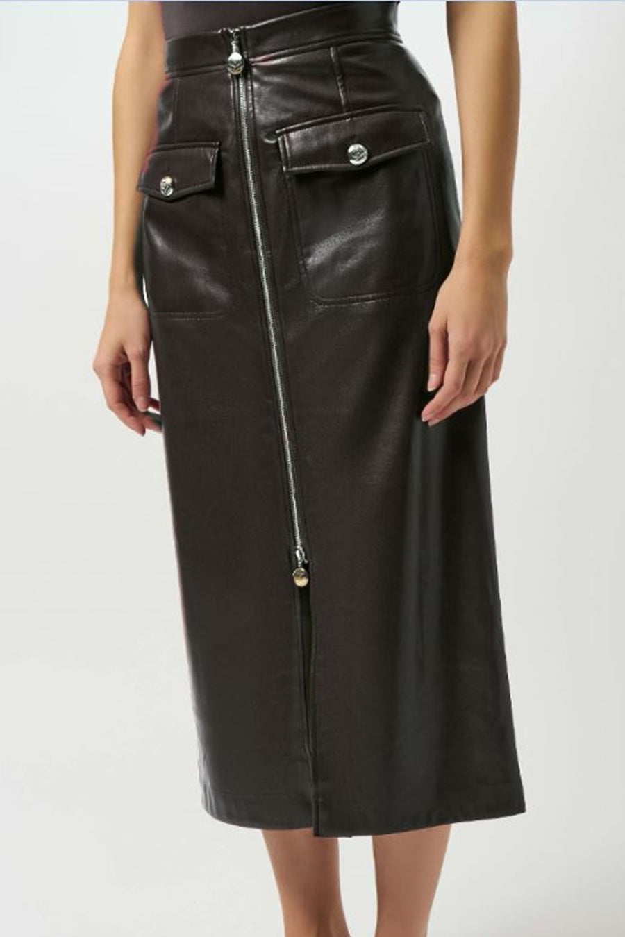 253991 Leatherette Long Pencil Skirt