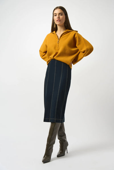 253996 Denim Panelled Stretch Pencil Skirt