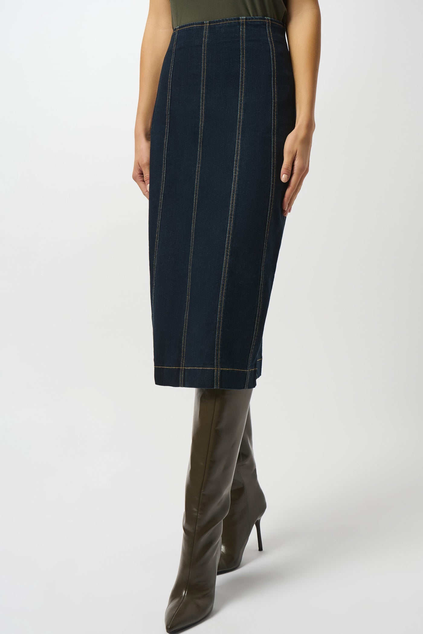 253996 Denim Panelled Stretch Pencil Skirt