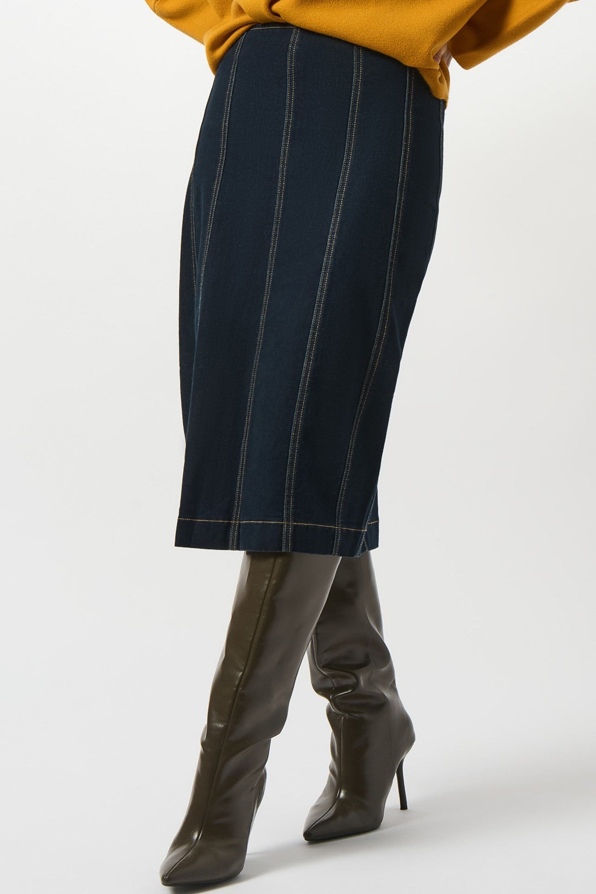 253996 Denim Panelled Stretch Pencil Skirt