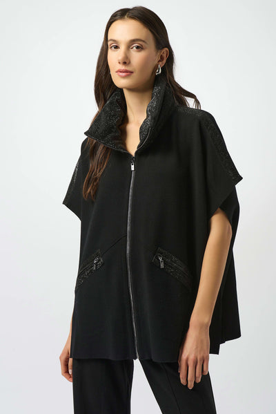 253998  Trimmed Poncho Sleeve Zip Jacket