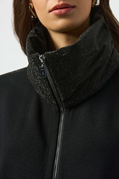 253998  Trimmed Poncho Sleeve Zip Jacket