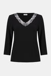 254025 Euro Knit Sequin V Neck Easy Fit Top