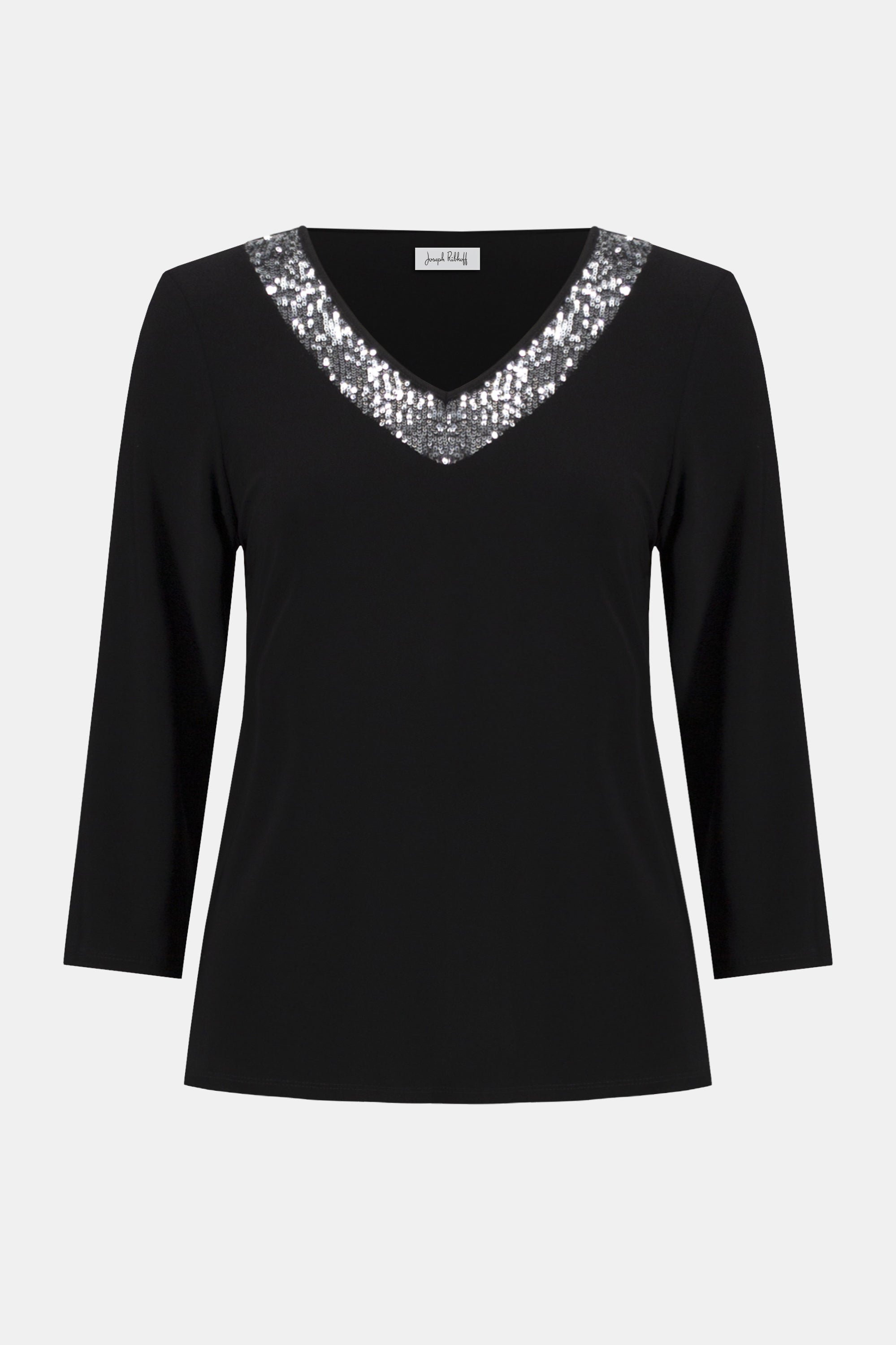 254025 Euro Knit Sequin V Neck Easy Fit Top