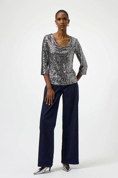 254137S  Silver Sequin and Silky Knit Evening Top