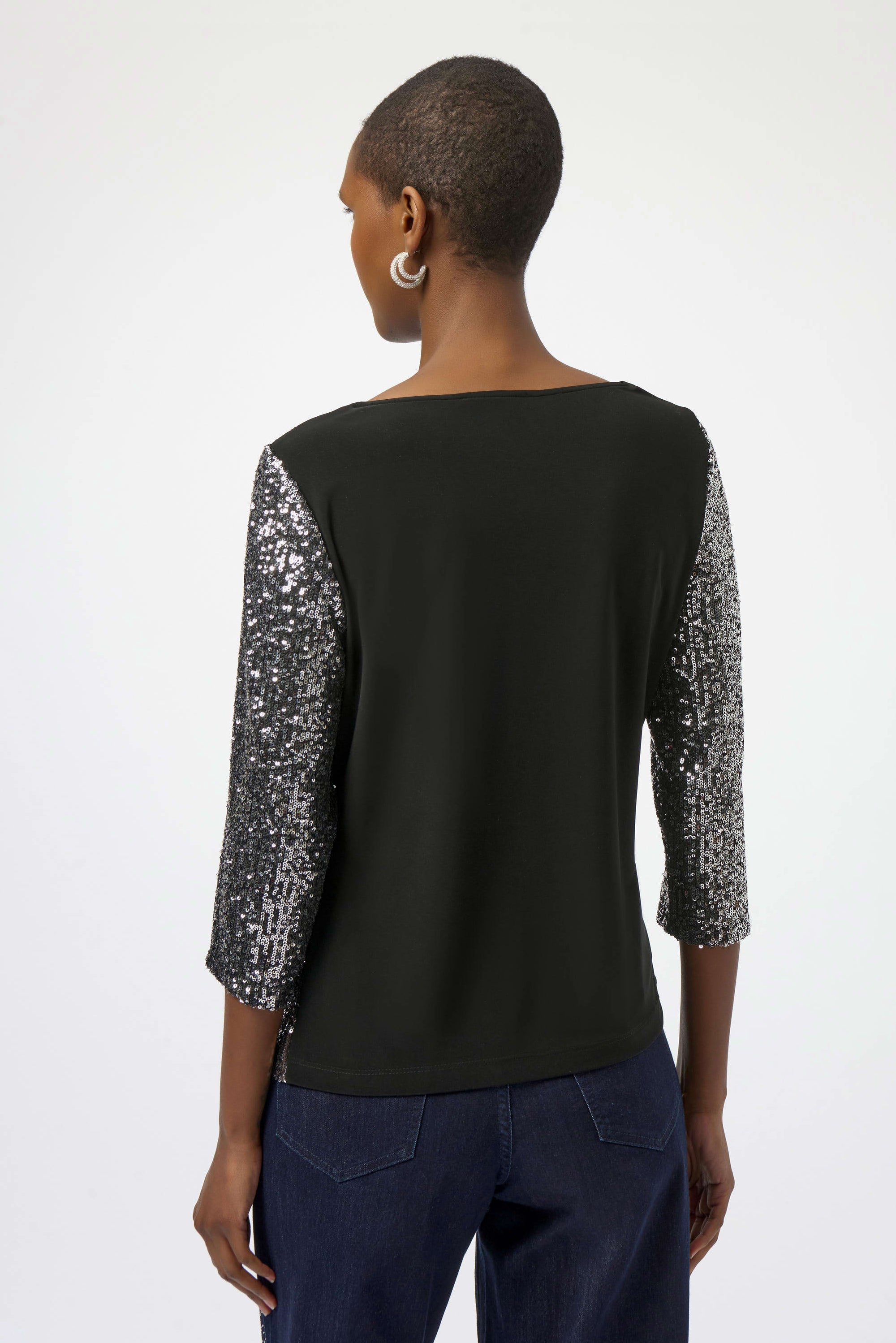 254137S  Silver Sequin and Silky Knit Evening Top