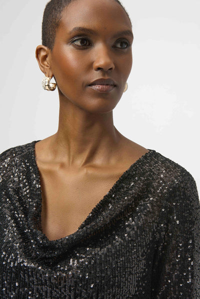 254137B Black Sequin and Silky Knit Evening Top