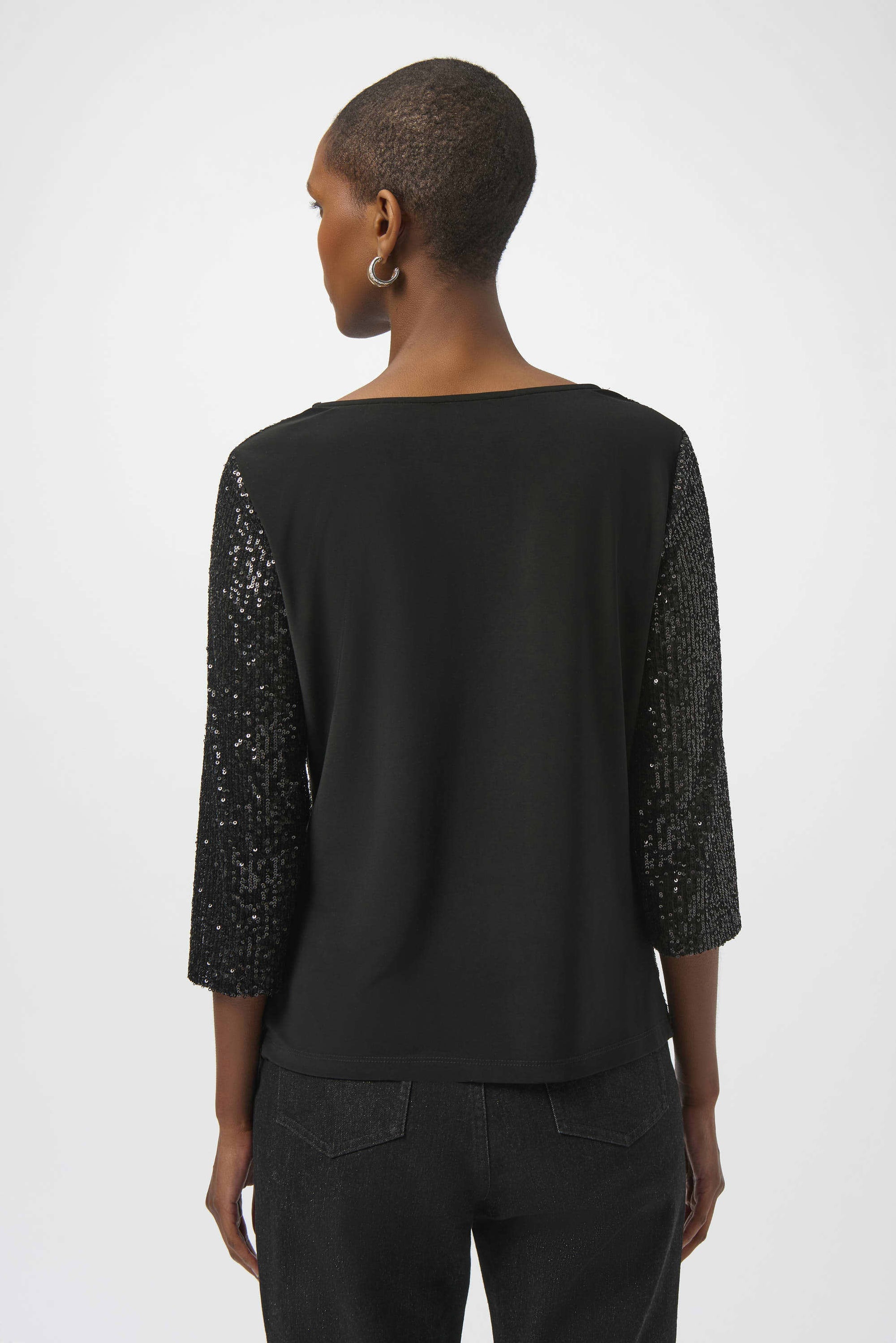 254137B Black Sequin and Silky Knit Evening Top