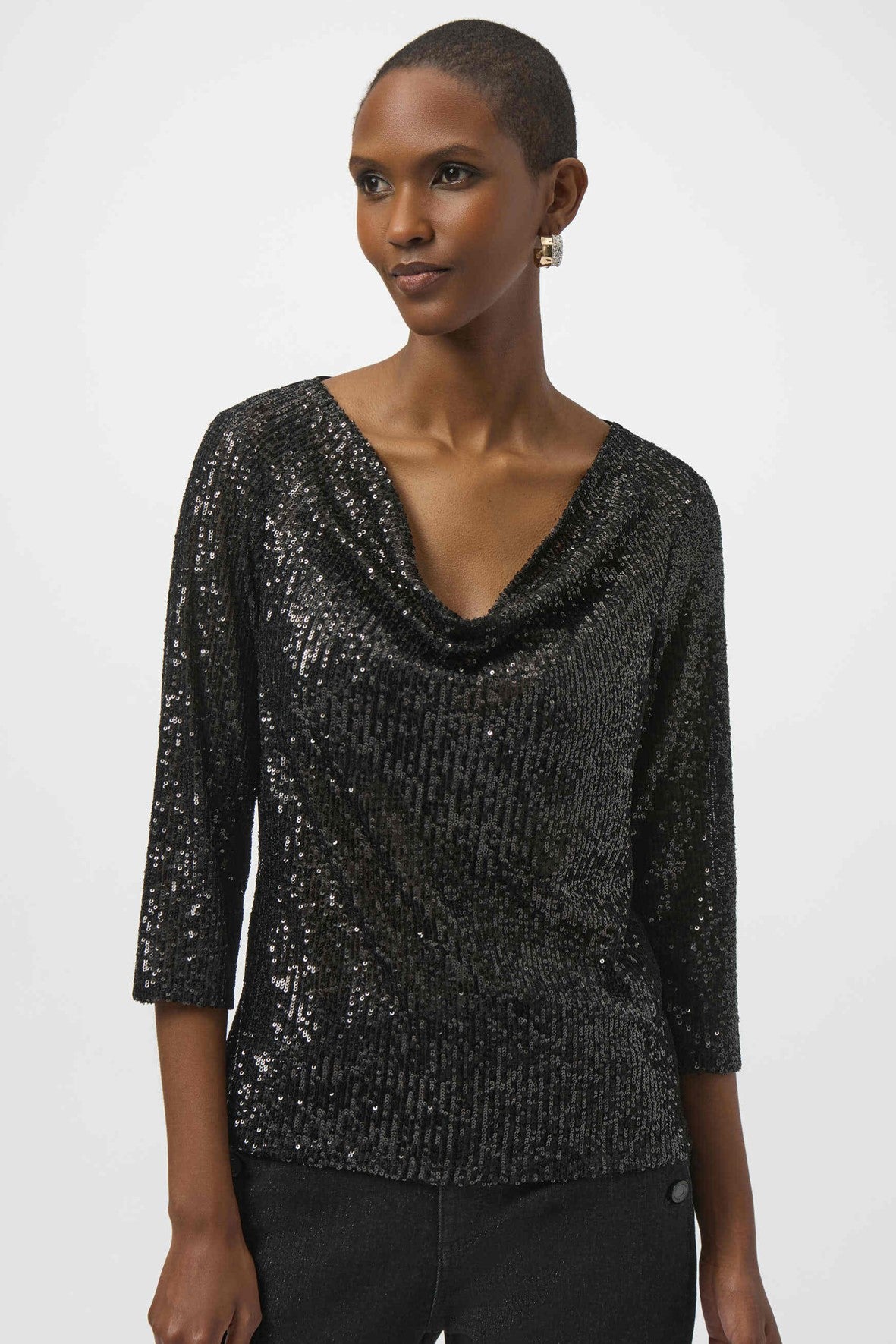 254137B Black Sequin and Silky Knit Evening Top