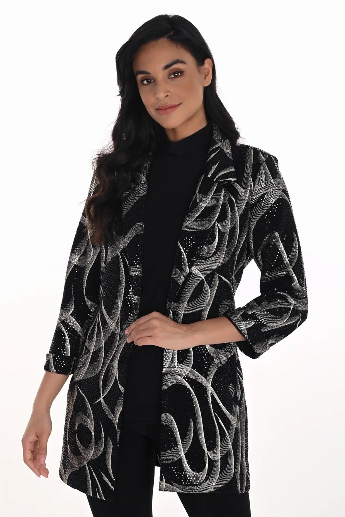 254148 Long Line Shimmer Knit Jacket
