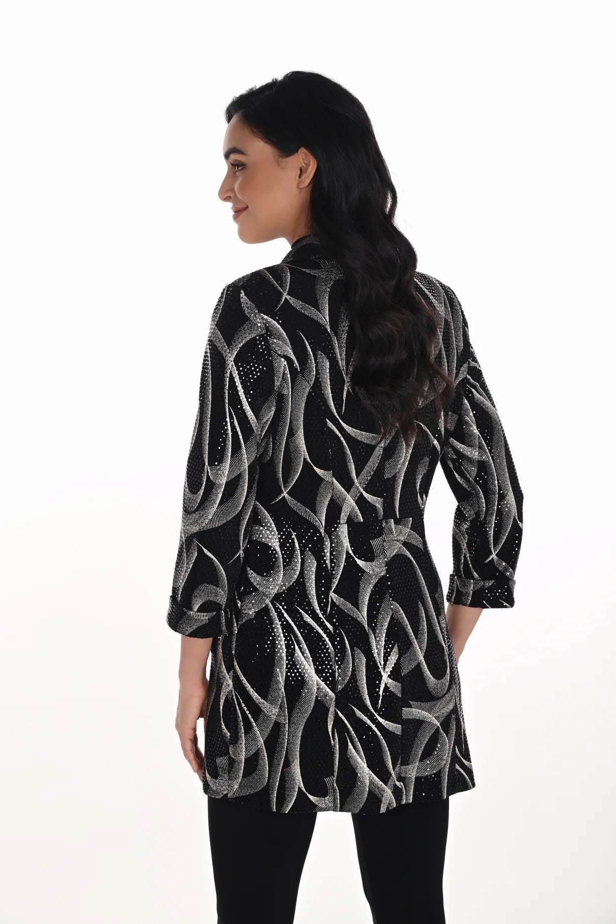 254148 Long Line Shimmer Knit Jacket