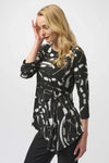 254165 Silky Knit Abstract Print Asymmetrical Top