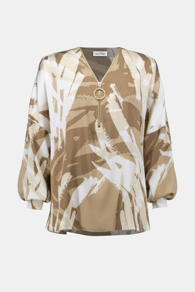 254193 Abstract Print Tunic With Zipper Detail