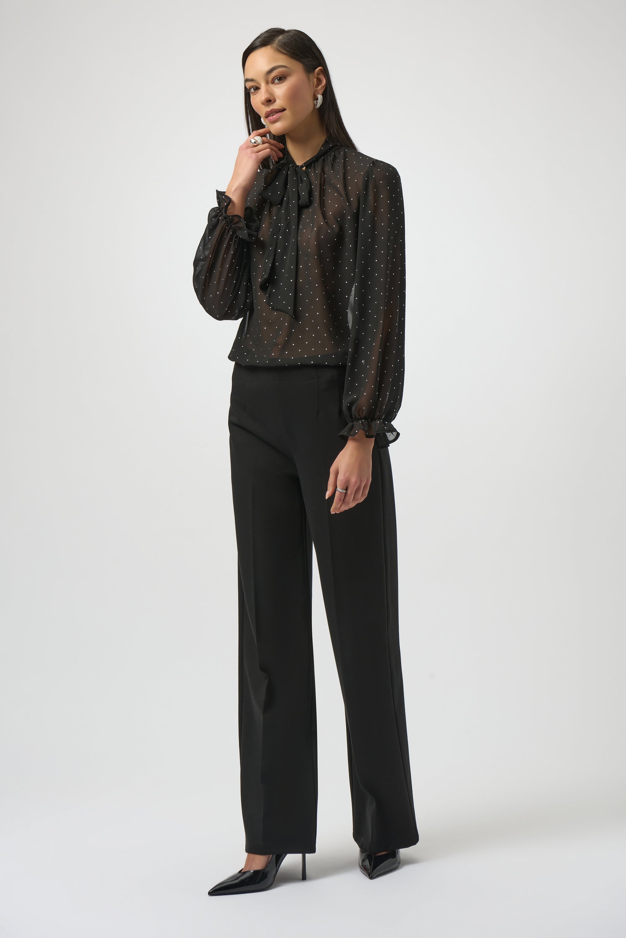 254200 Dew Drop Chiffon Tie Neck Blouse