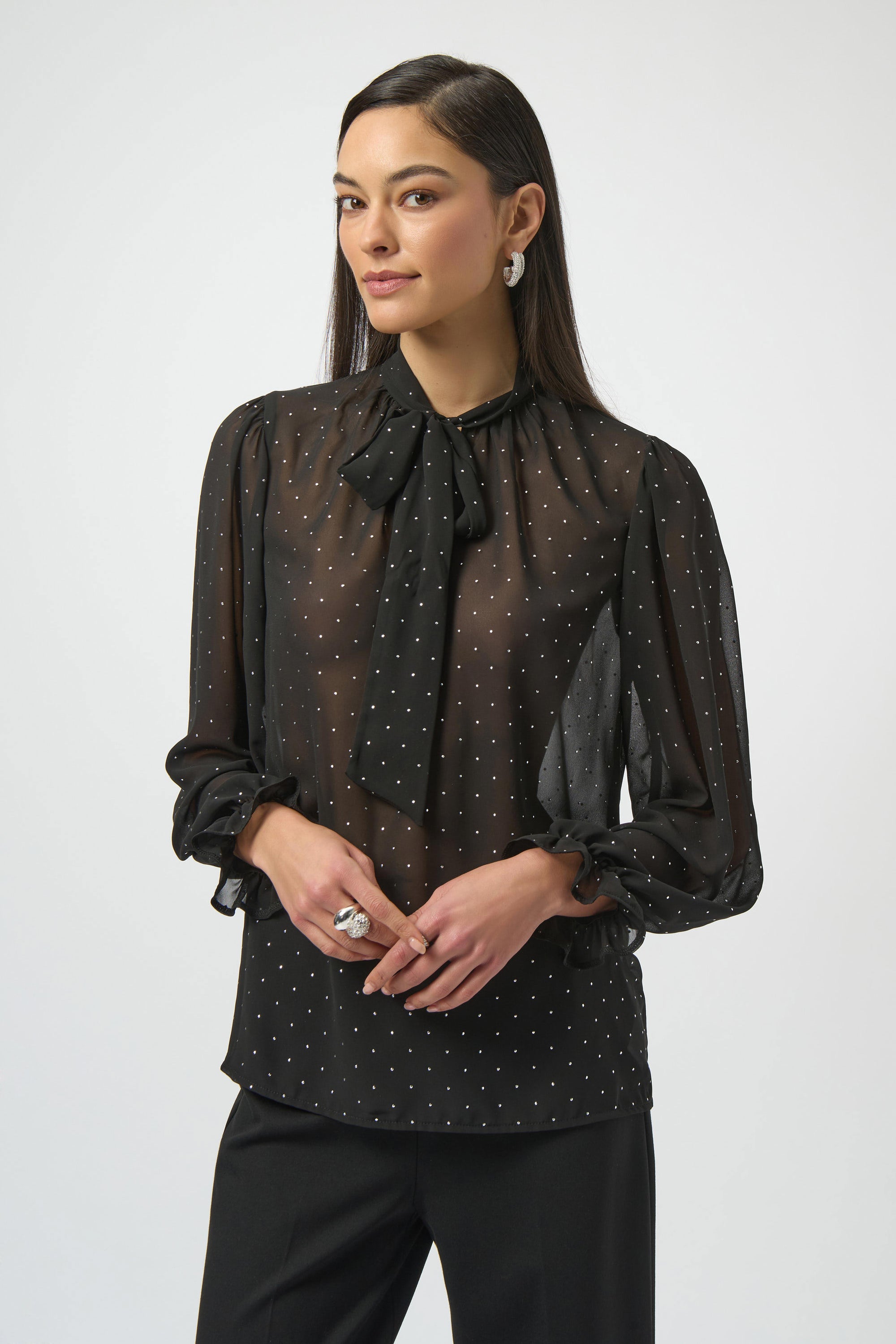 254200 Dew Drop Chiffon Tie Neck Blouse