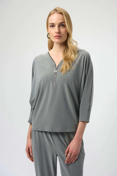254205 Melange Silky Knit Leisure Zip Sweater