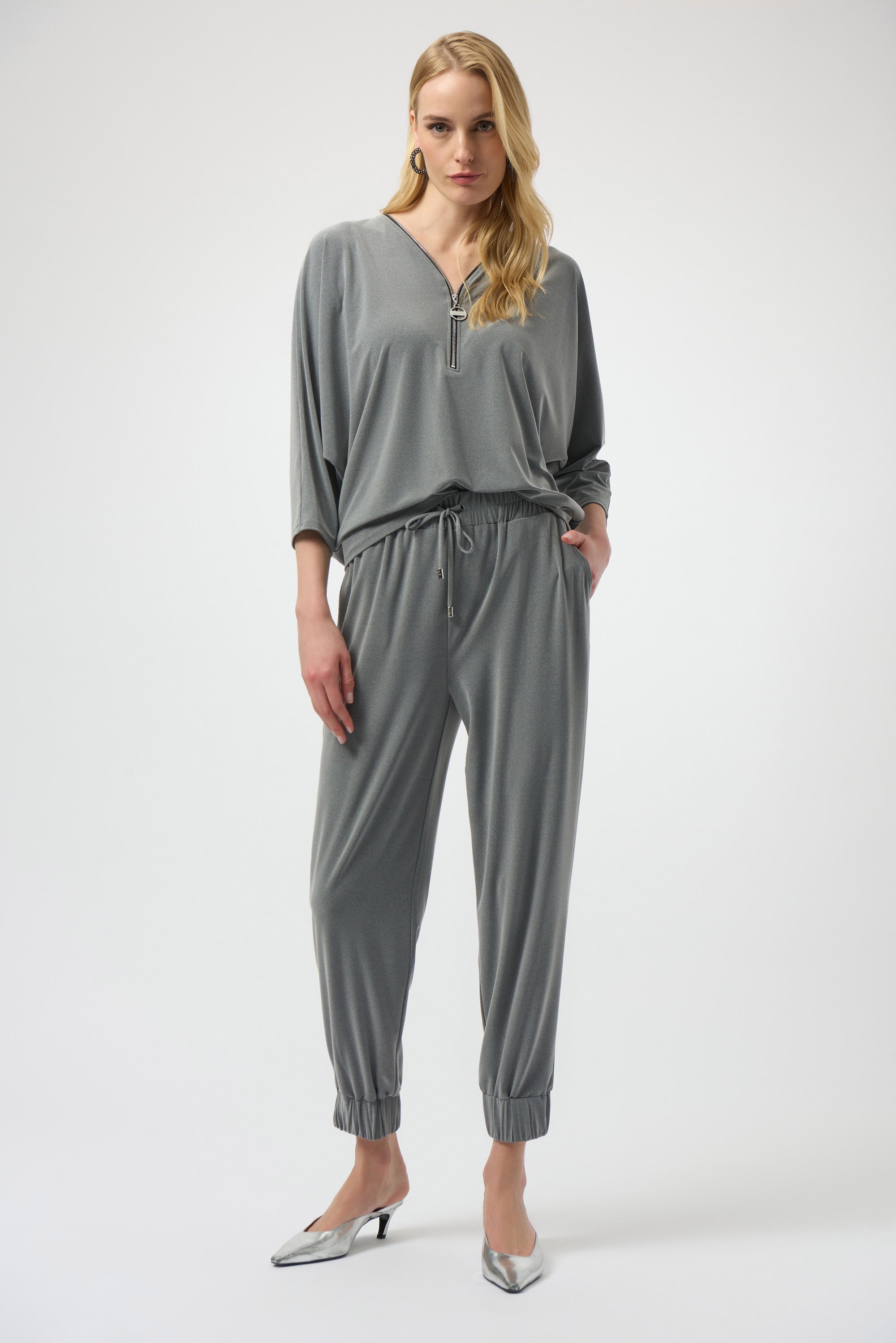 254205 Melange Silky Knit Leisure Zip Sweater