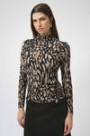 254212 Turtle Neck Gather Side Printed Euro-Knit Top