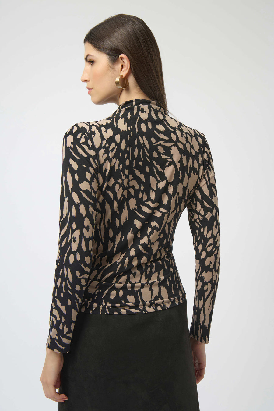 254212 Turtle Neck Gather Side Printed Euro-Knit Top