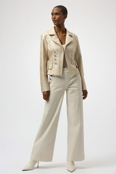 254925 Leatherette Notched Collar Button Front Jacket