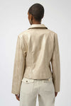 254925 Leatherette Notched Collar Button Front Jacket