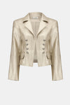 254925 Leatherette Notched Collar Button Front Jacket