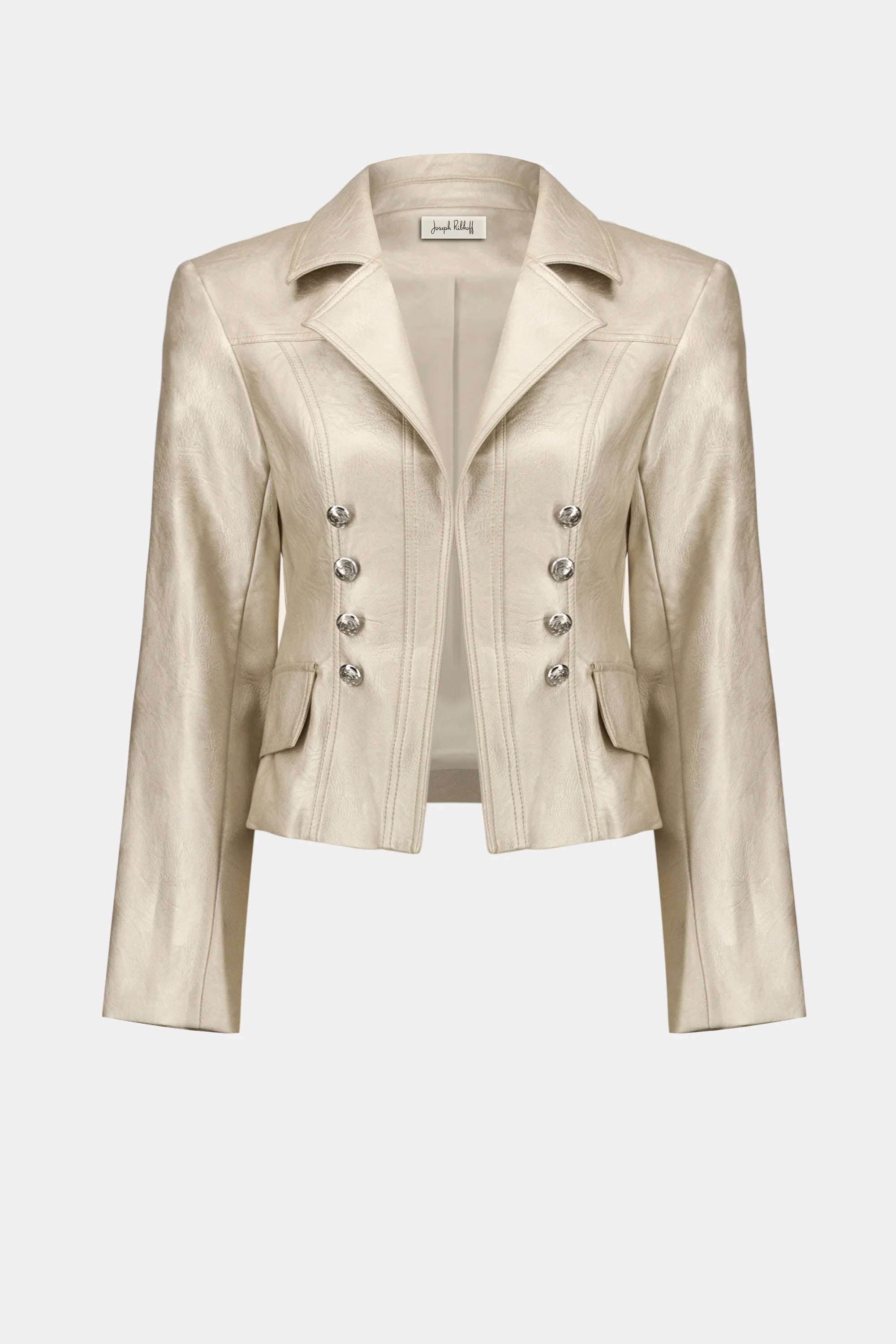 254925 Leatherette Notched Collar Button Front Jacket