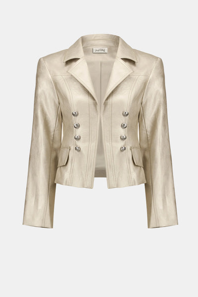 254925 Leatherette Notched Collar Button Front Jacket