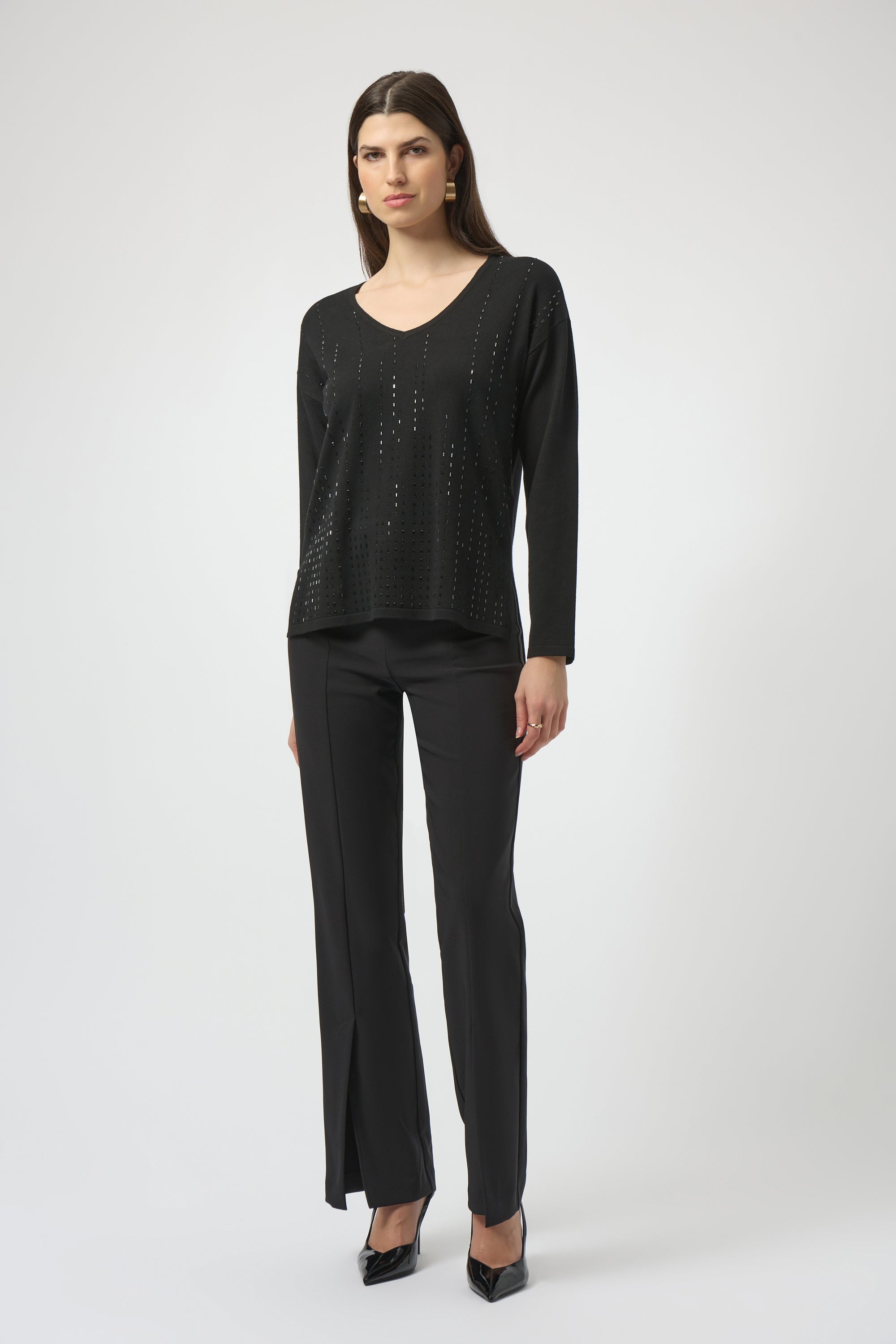 254966 Embellished V Neck Viscose Sweater