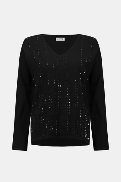 254966 Embellished V Neck Viscose Sweater