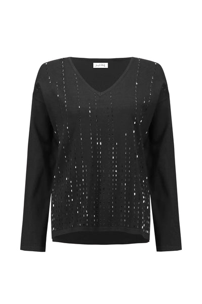 254966 Embellished V Neck Viscose Sweater