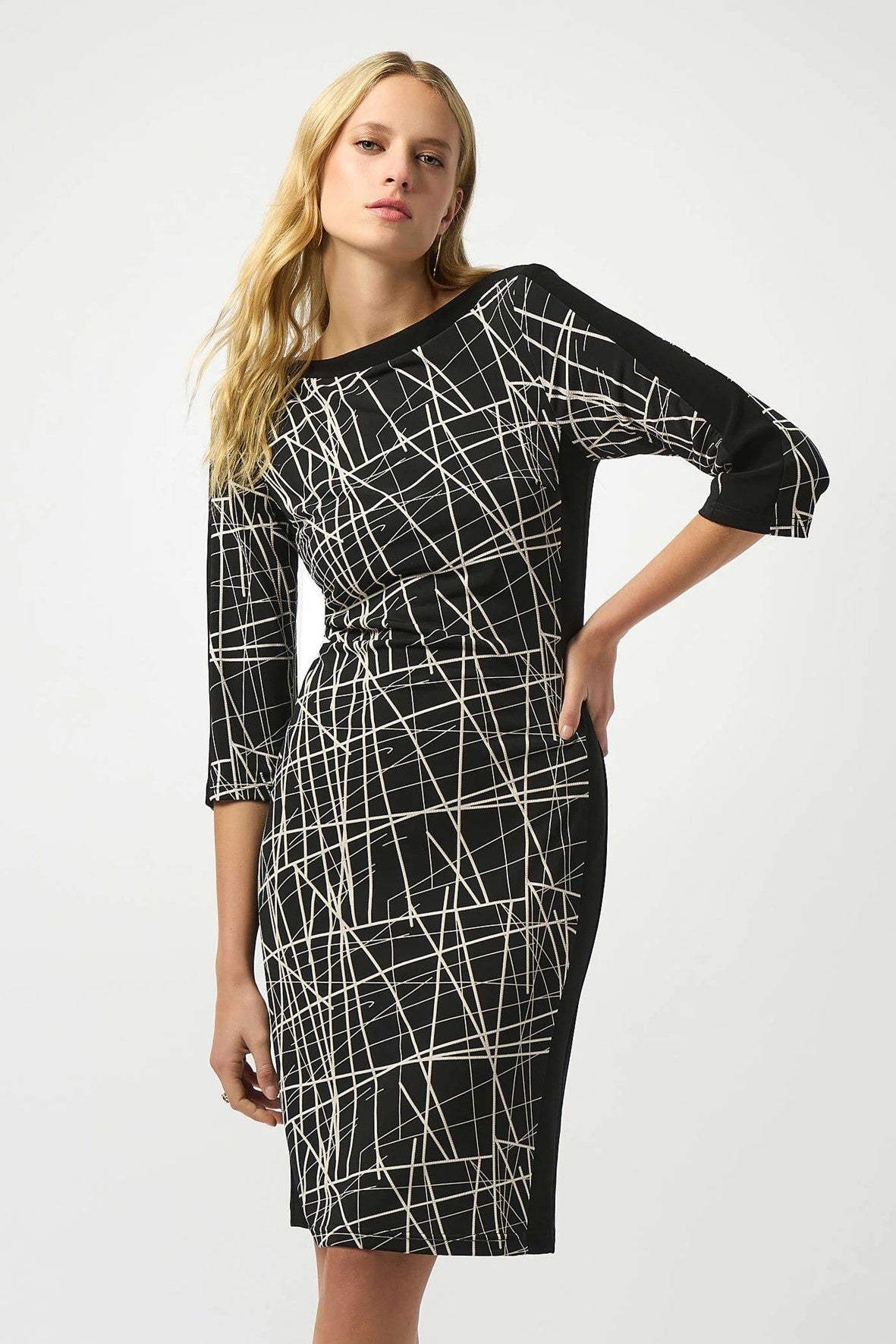 253093  Silky Knit Abstract Print Sheath Dress