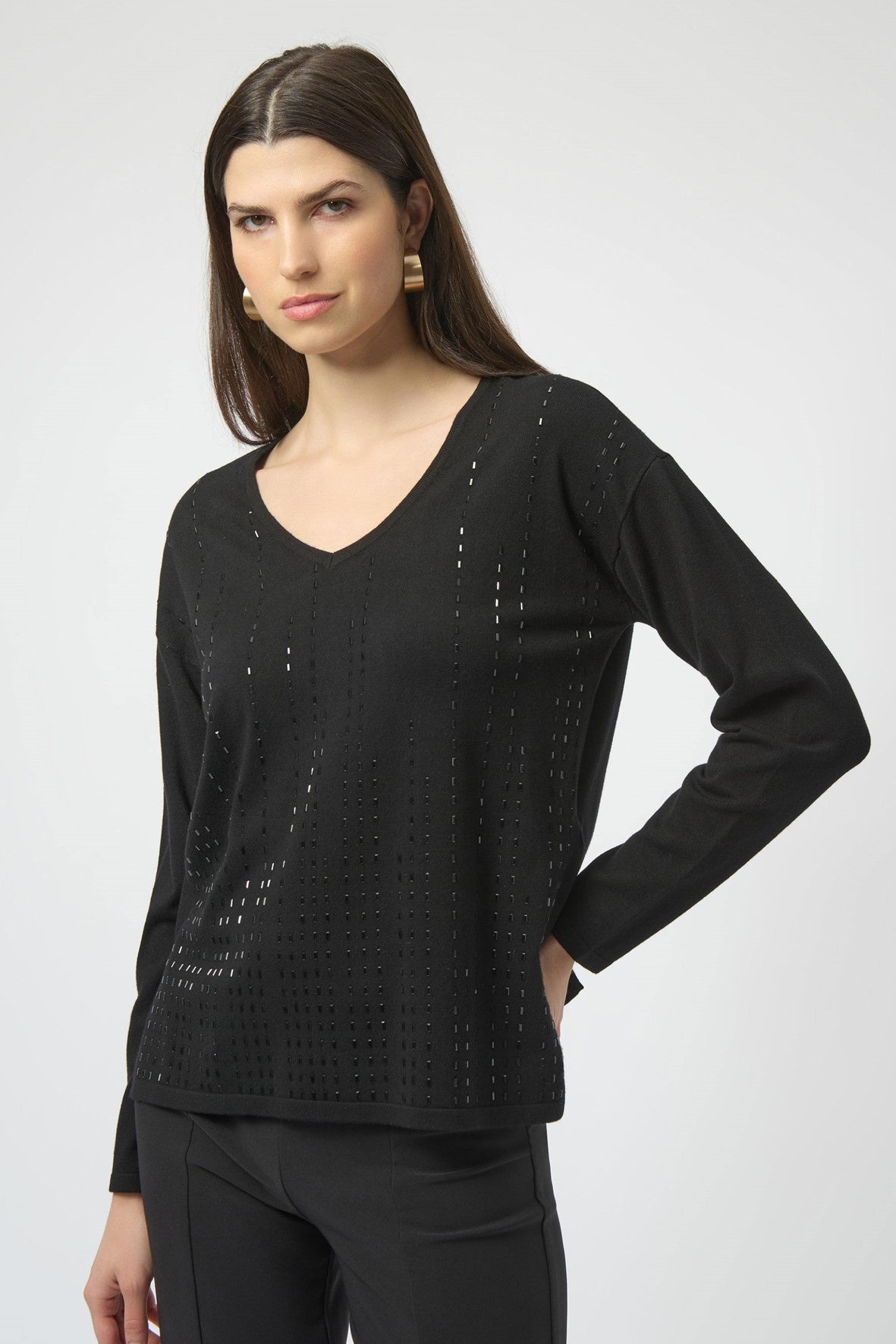 254966 Embellished V Neck Viscose Sweater
