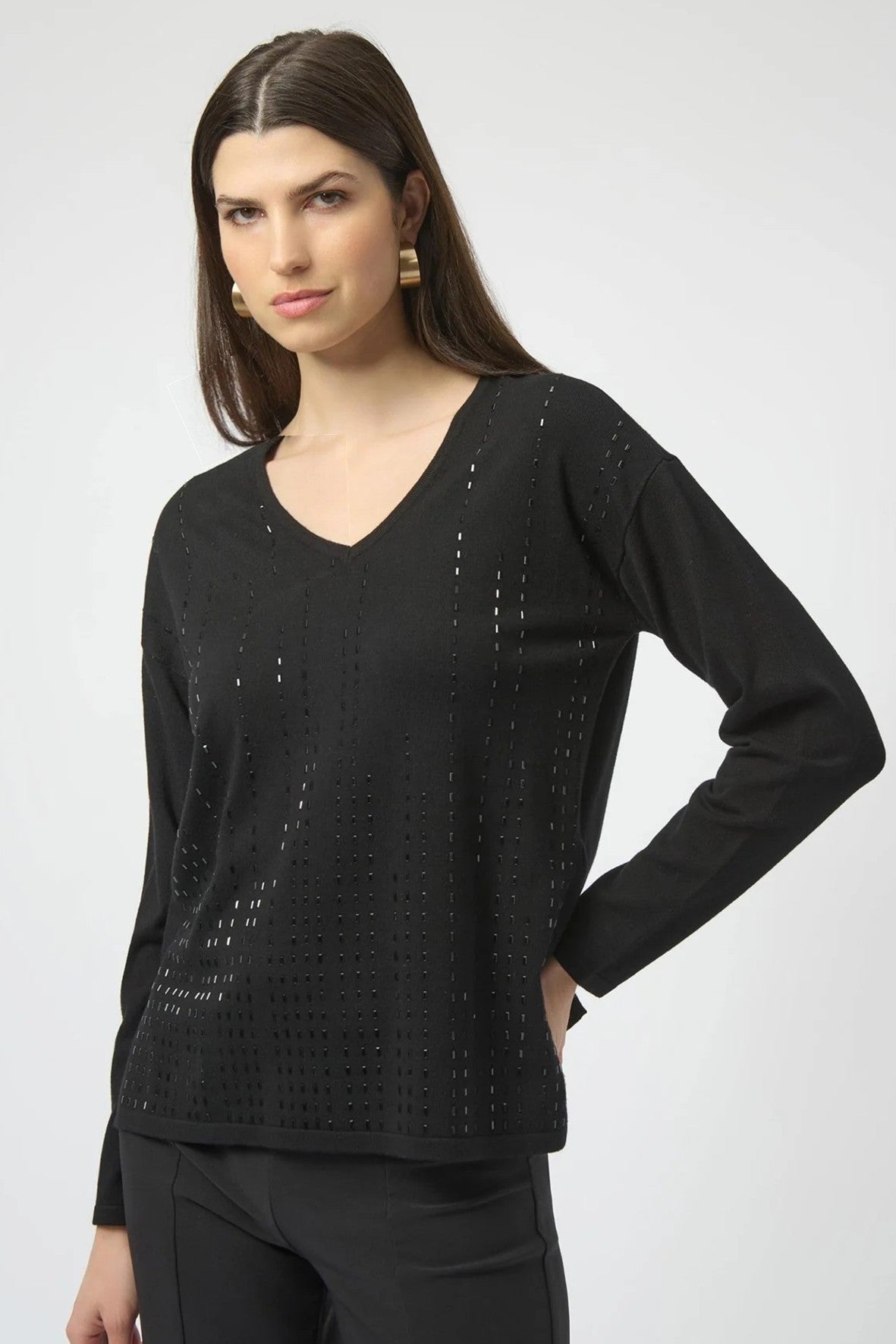 254966 Embellished V Neck Viscose Sweater