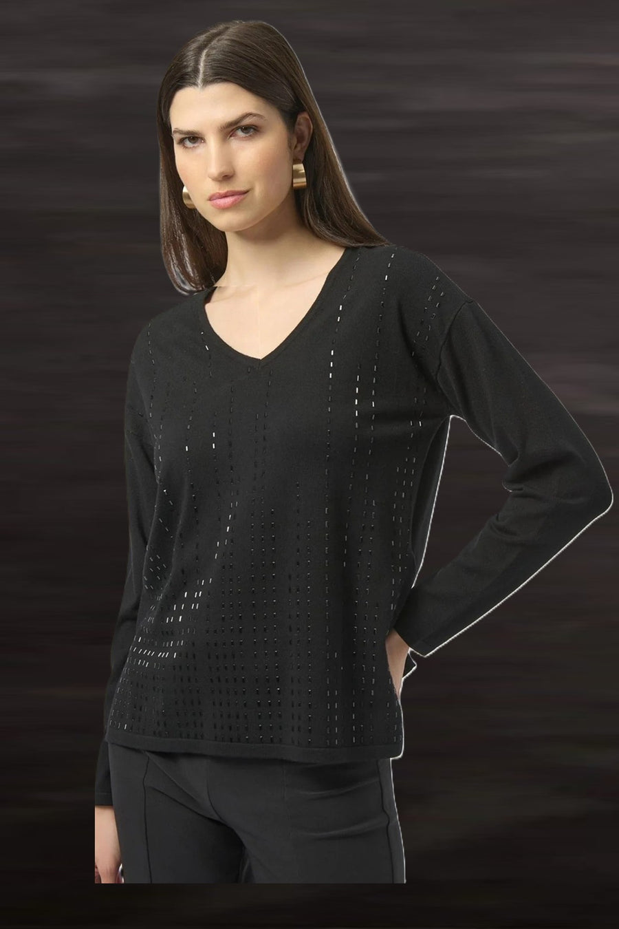 254966 Embellished V Neck Viscose Sweater