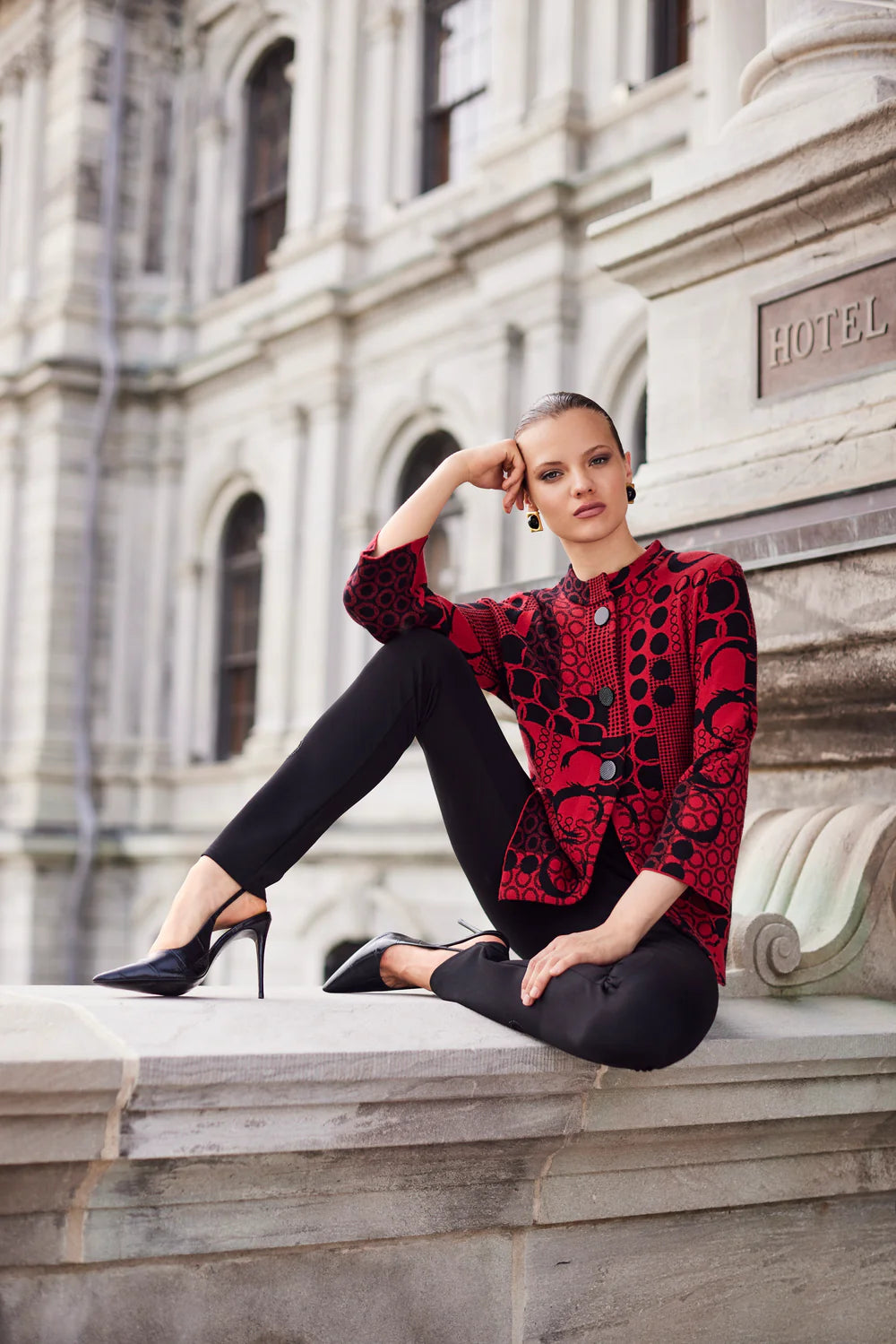FL4992 Geisha Red Button Jumper Jacket