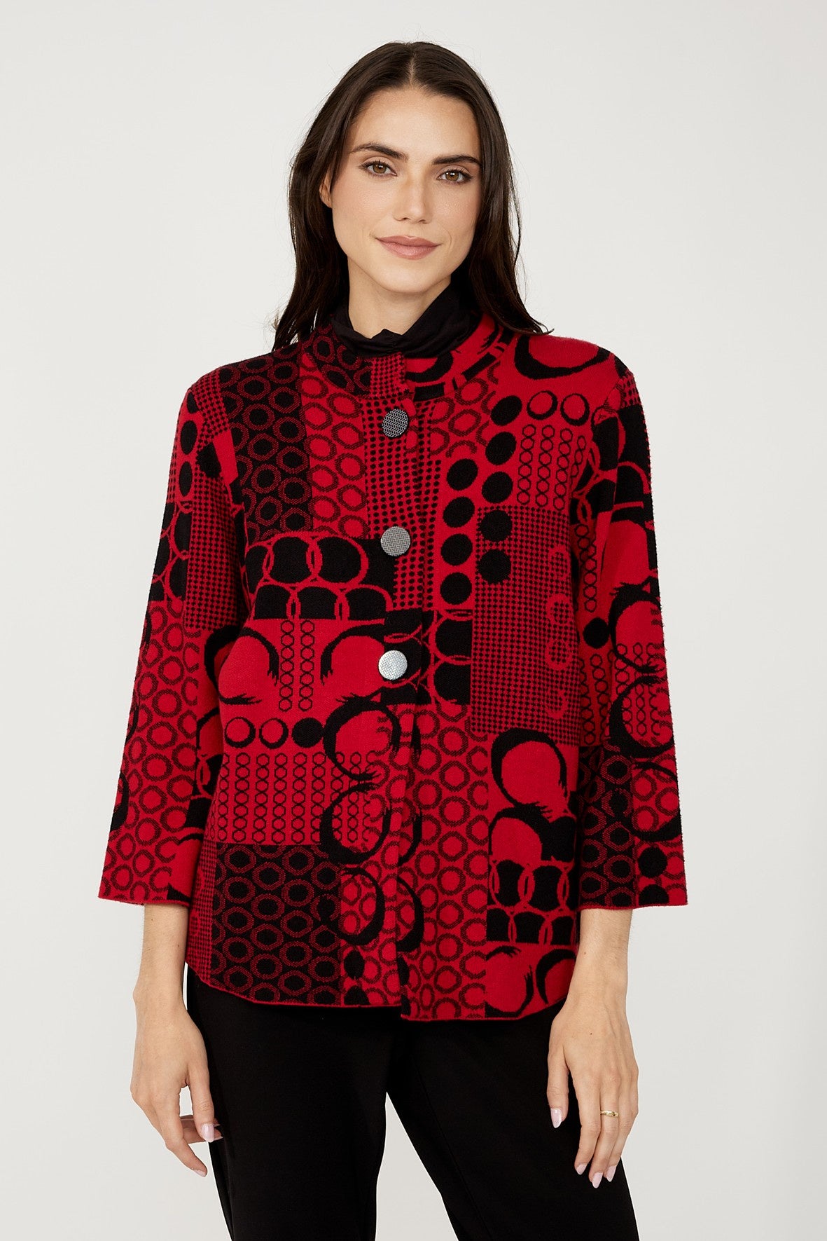 FL4992 Geisha Red Jacquard Long Jacket