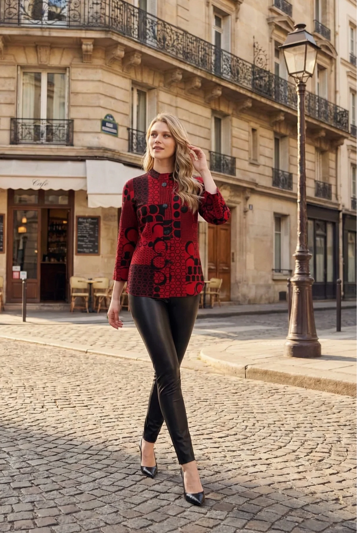 FL4992 Geisha Red Button Jumper Jacket