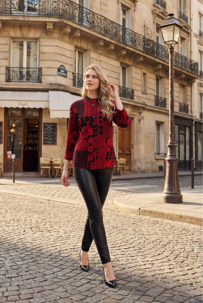FL4992 Geisha Red Button Jumper Jacket