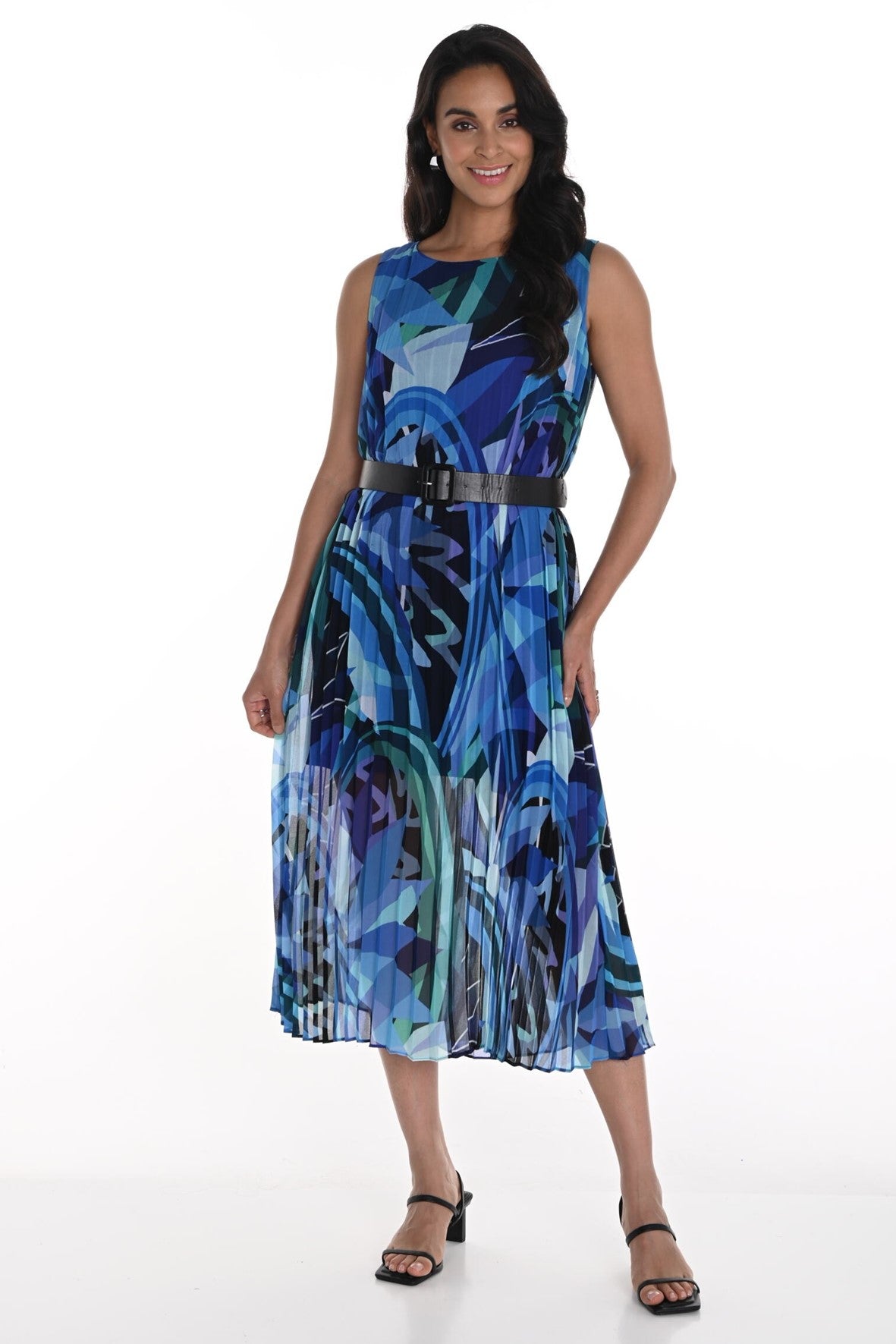 256324 Pleated Chiffon Boat S/Less Neck Dress