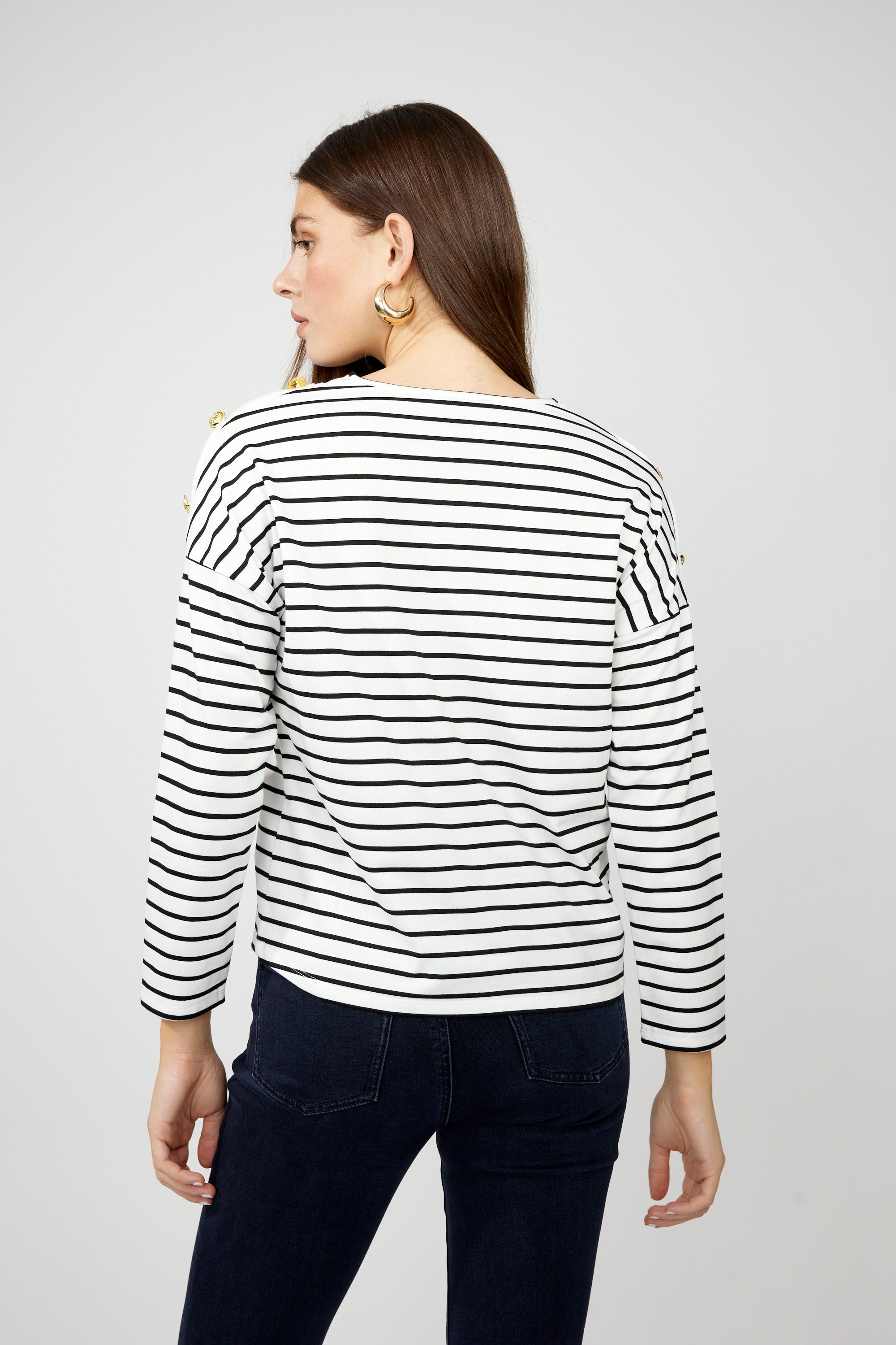 256720U  Button Shoulder Rayon Blend Stripe Jumper