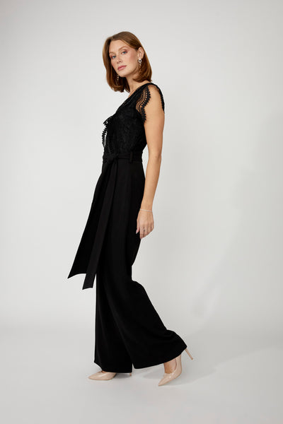 256821 Formal V-neck Lace Trim Jumpsuit