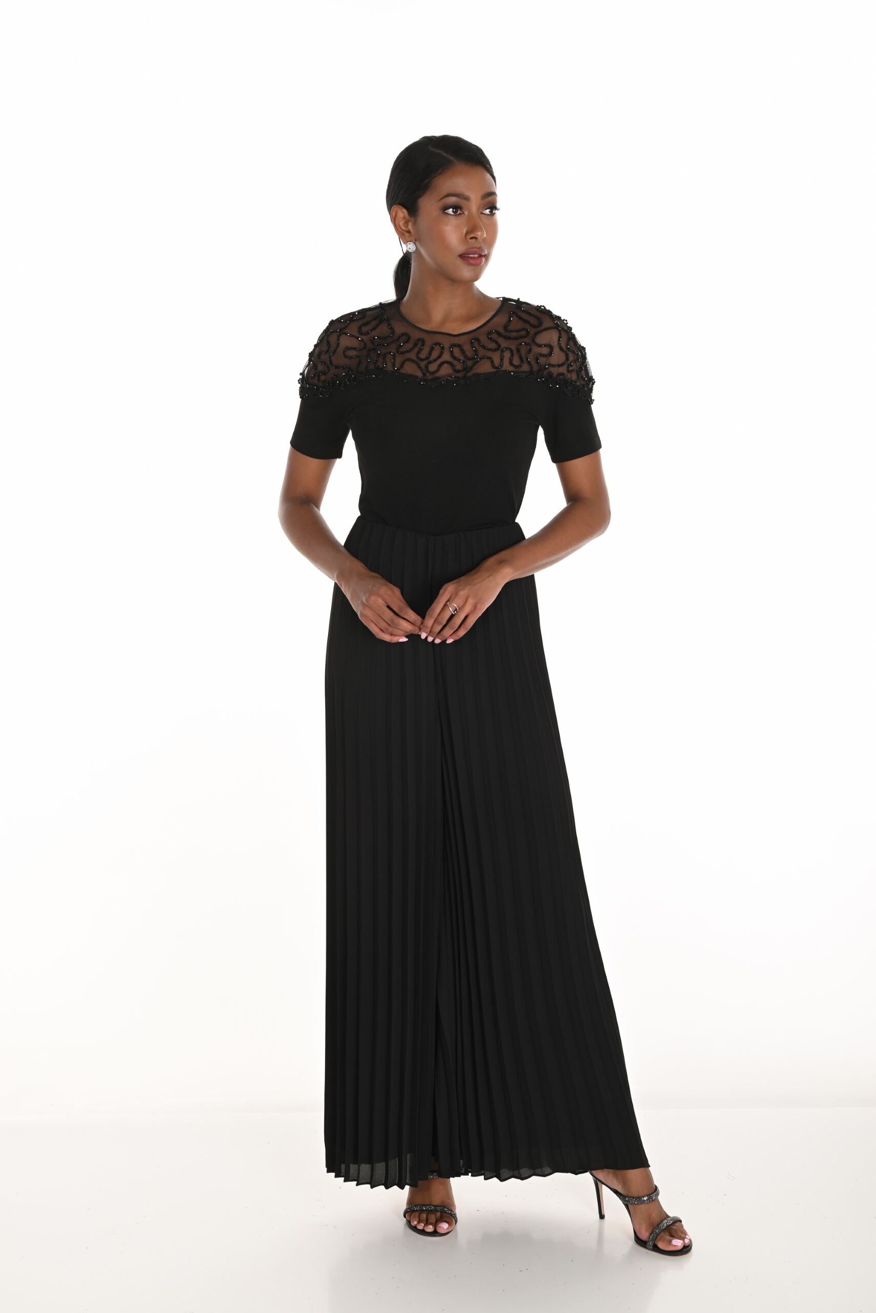 259252 Wide Leg Pleated Chiffon Trouser