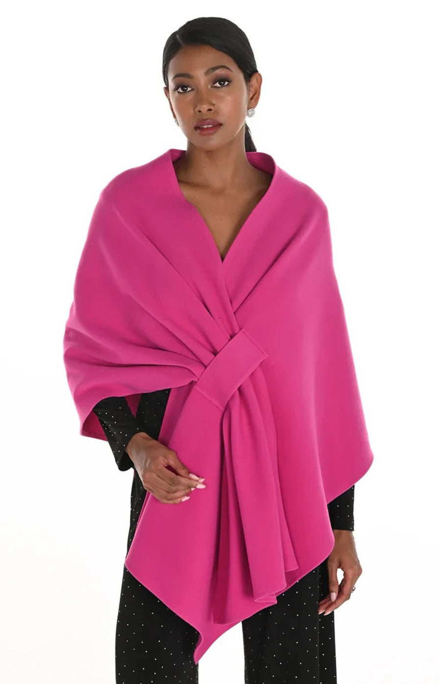 259313 FUCHSIA Brushed Woven Cape Wrap Tuck Cape