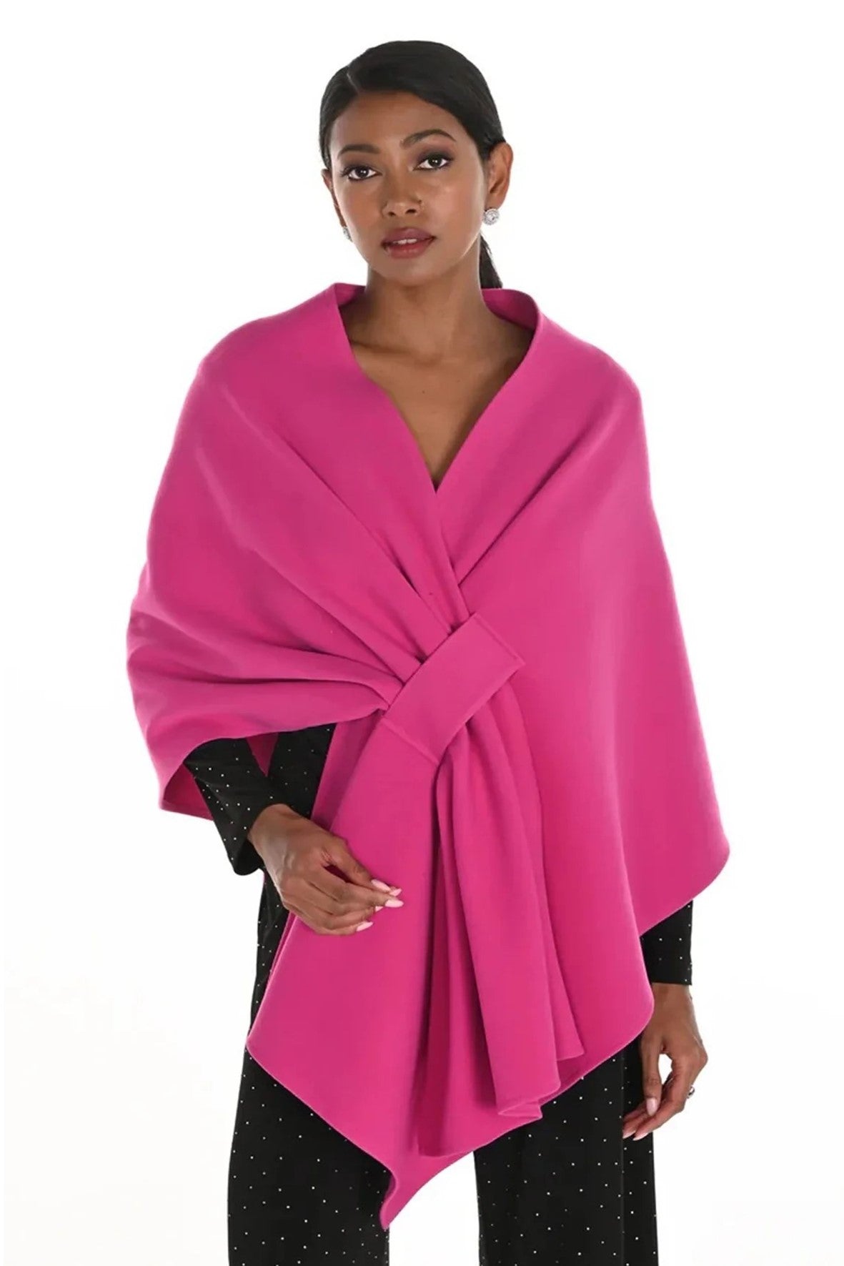 259313 FUCHSIA Brushed Woven Cape Wrap Tuck Cape