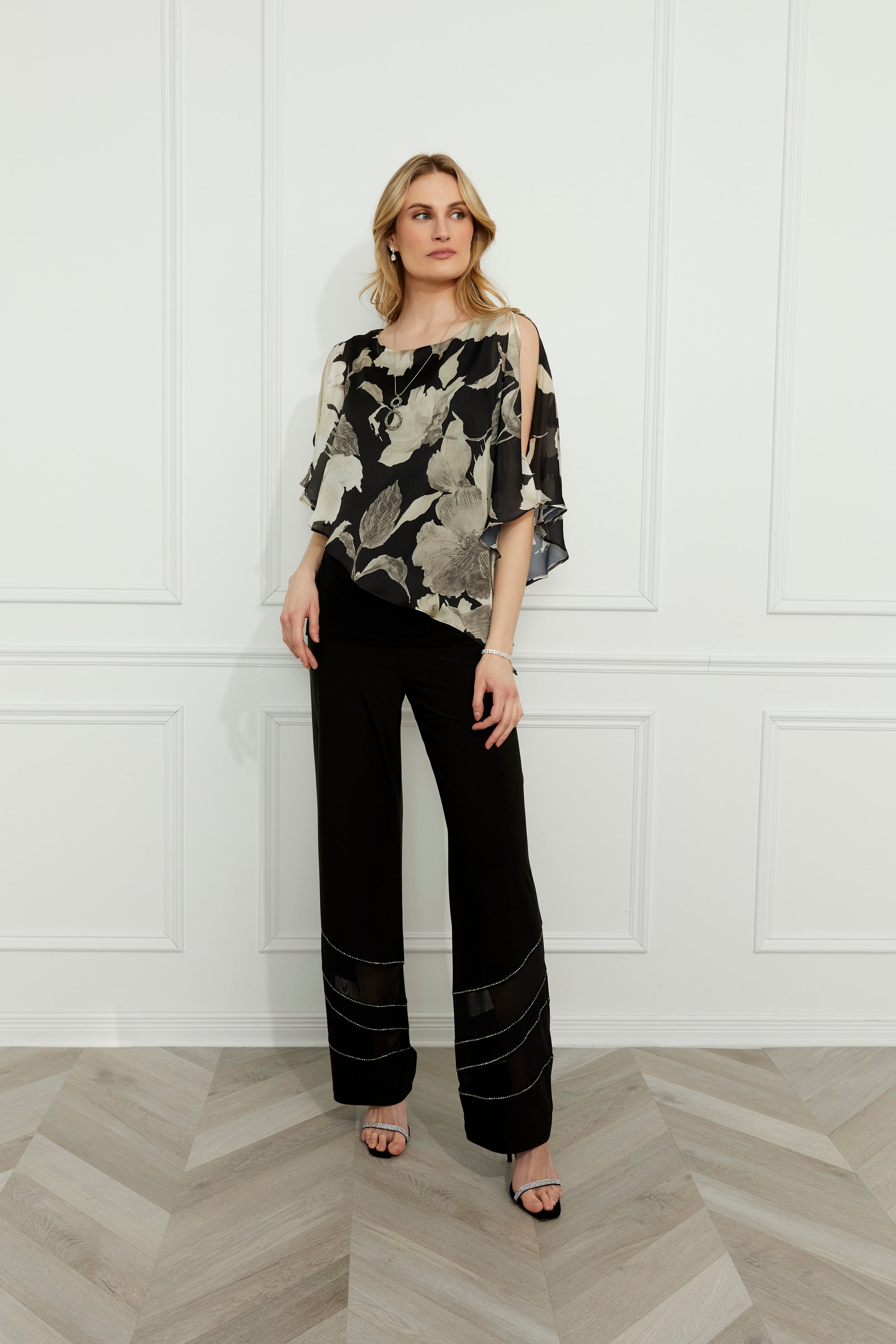 259343 Silky Shawl Style Evening Top With Necklace