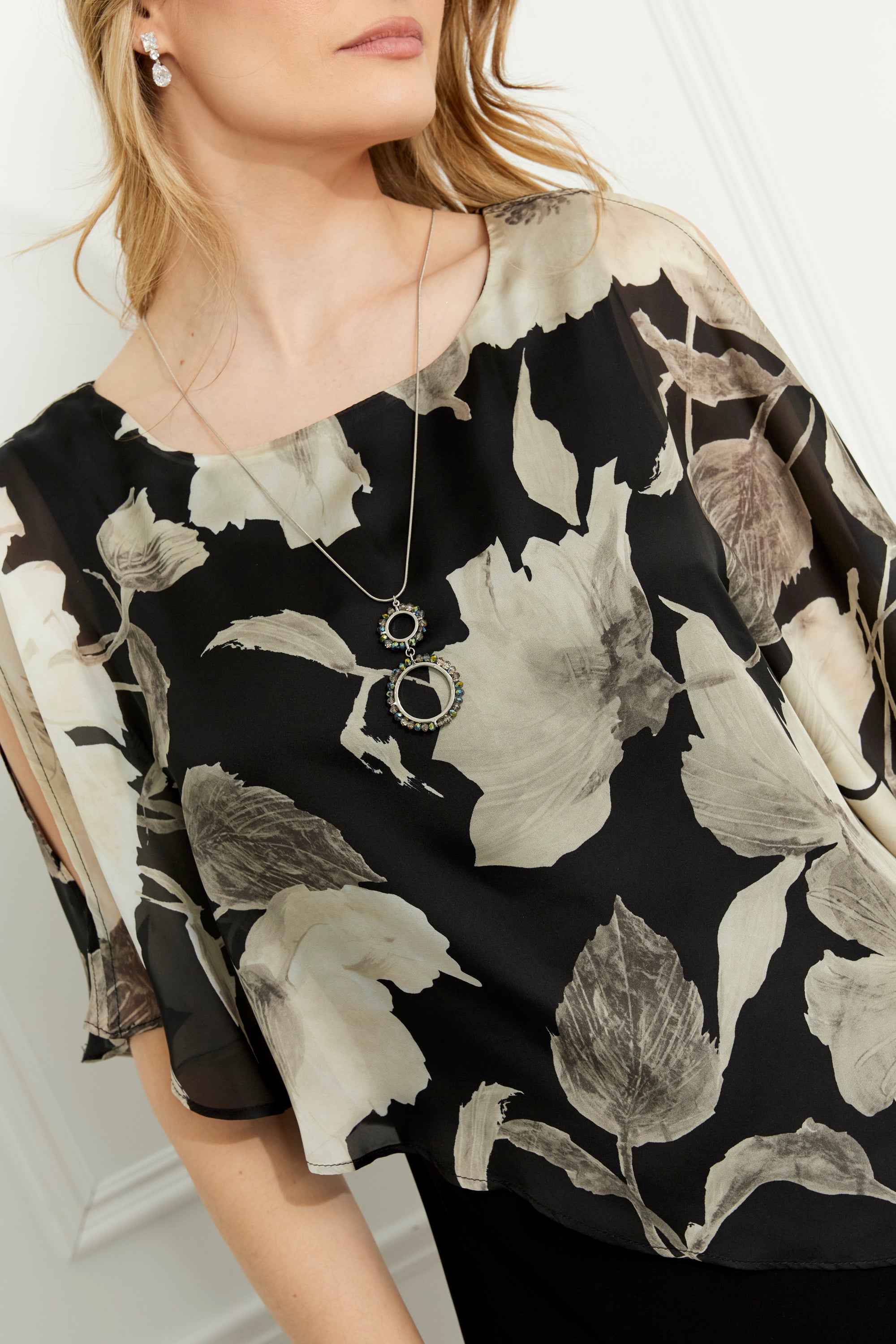 259343 Silky Shawl Style Evening Top With Necklace