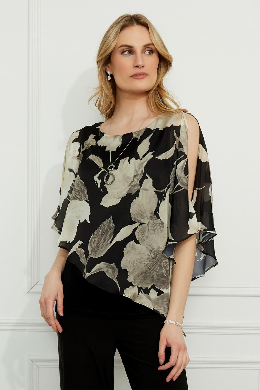 259343 Silky Shawl Style Evening Top With Necklace