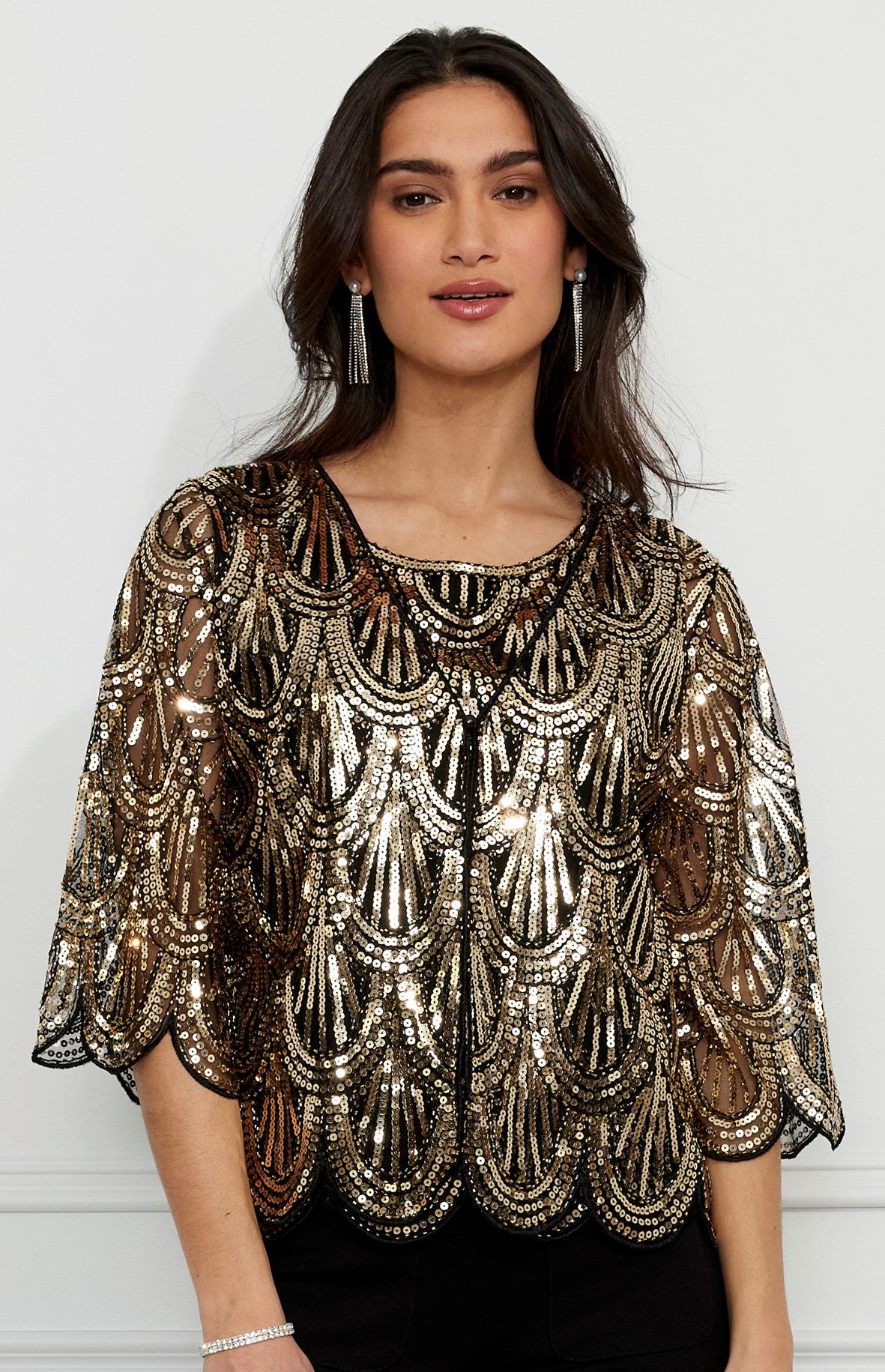 259729 Art Deco Golden Sequin Sheer Jacket