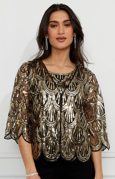 259729 Art Deco Golden Sequin Sheer Jacket